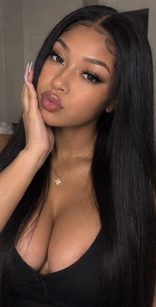Black Turban Front Lace Wig – 26 Inch Long Straight Chemical Fiber Hair with Middle Part Bangs, Lightweight Design for Everyday and Special Occasions