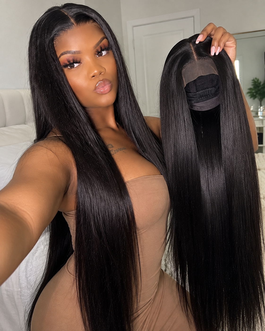 Straight Human Hair Wig – 32-Inch 13x6 Lace Front Wig with Natural-Looking Straight Hair for Women