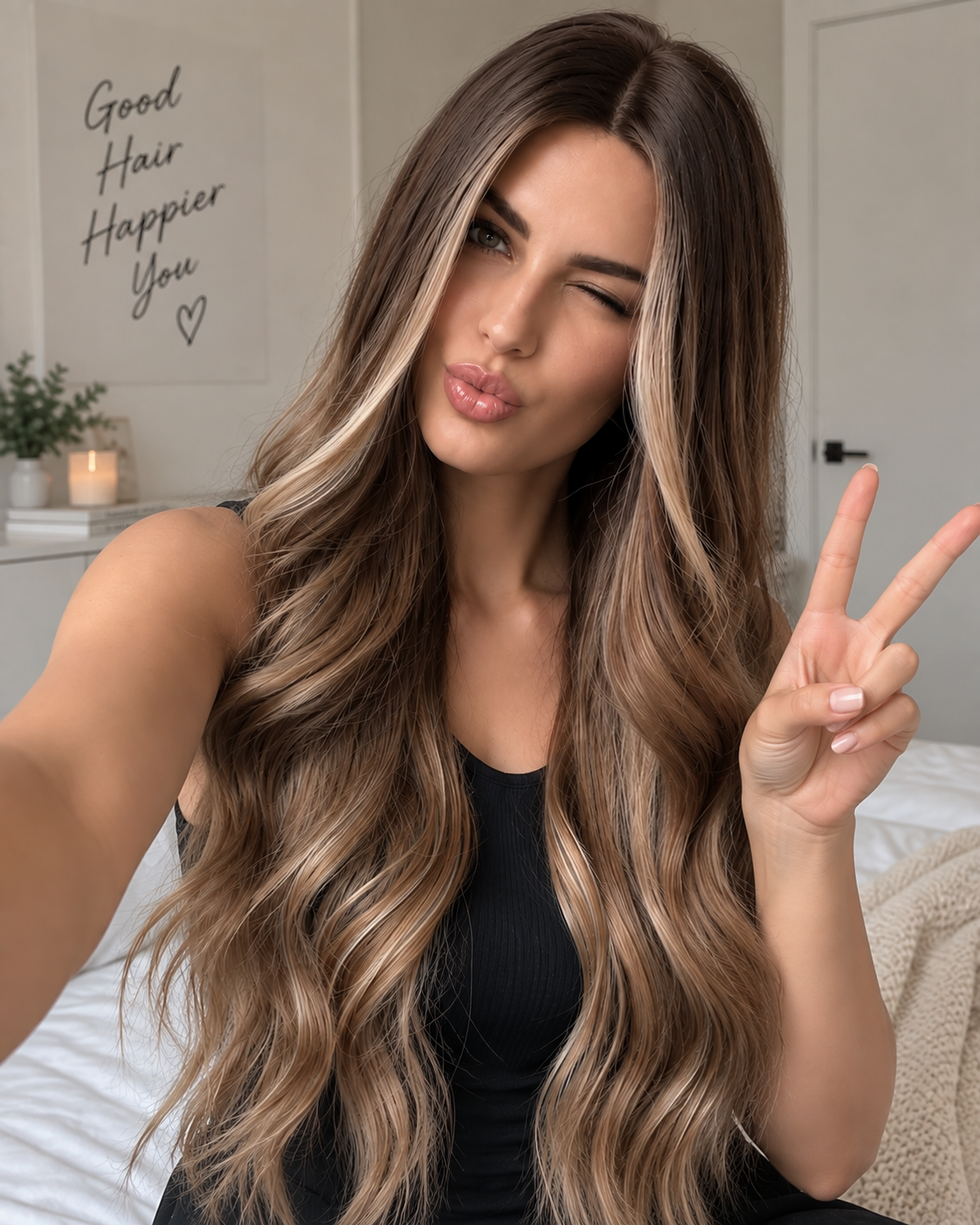 Brown Blonde Wig – 24 Inches Long Wavy Synthetic Hair with Ombre Highlights, Heat Resistant Design for Women with Included Wig Cap