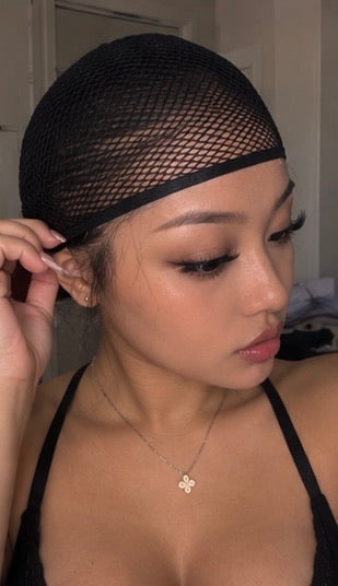 Black Turban Front Lace Wig – 26 Inch Long Straight Chemical Fiber Hair with Middle Part Bangs, Lightweight Design for Everyday and Special Occasions